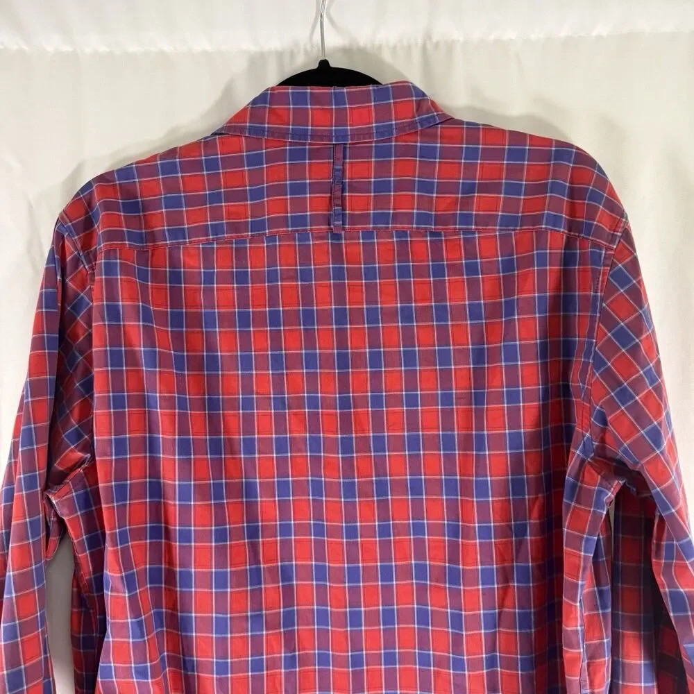 Banana Republic Custom 078 Wash Shirt Camden Fit Men's Medium Red Blue Plaid